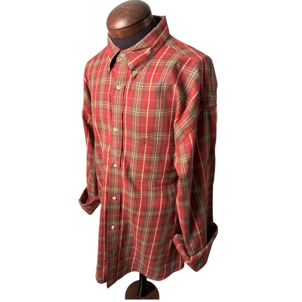 Timberland Red Gray Plaid Oxford Shirt Men’s Size XL Casual Workwear Button Down